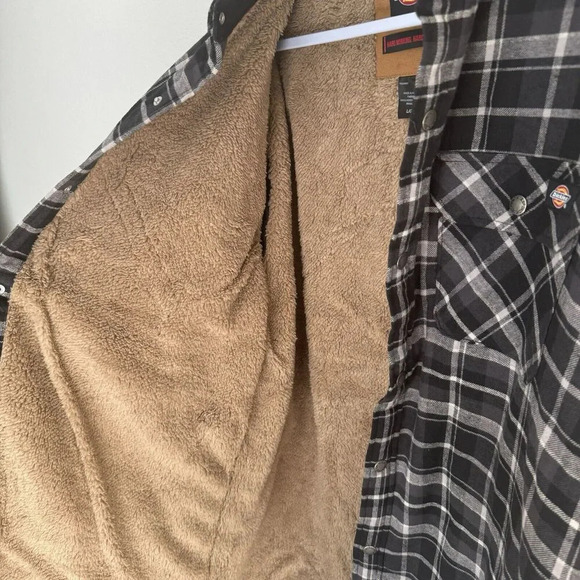 Dickies Mens Sherpa Lined Flannel Shirt Large Plaid Black - Picture 7 of 10